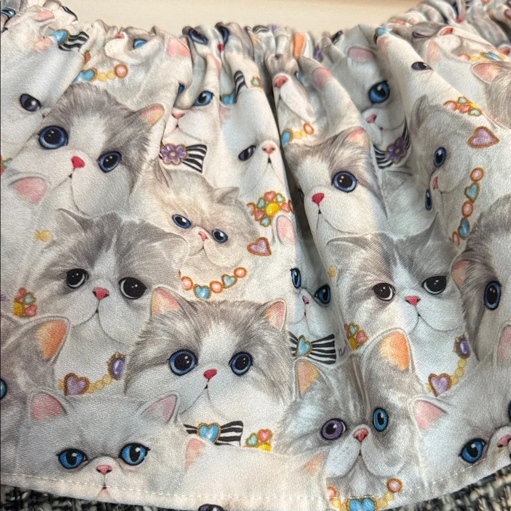 Cute Cat Print Off the Shoulder Tweet Mini Dress - Picture 2 of 4